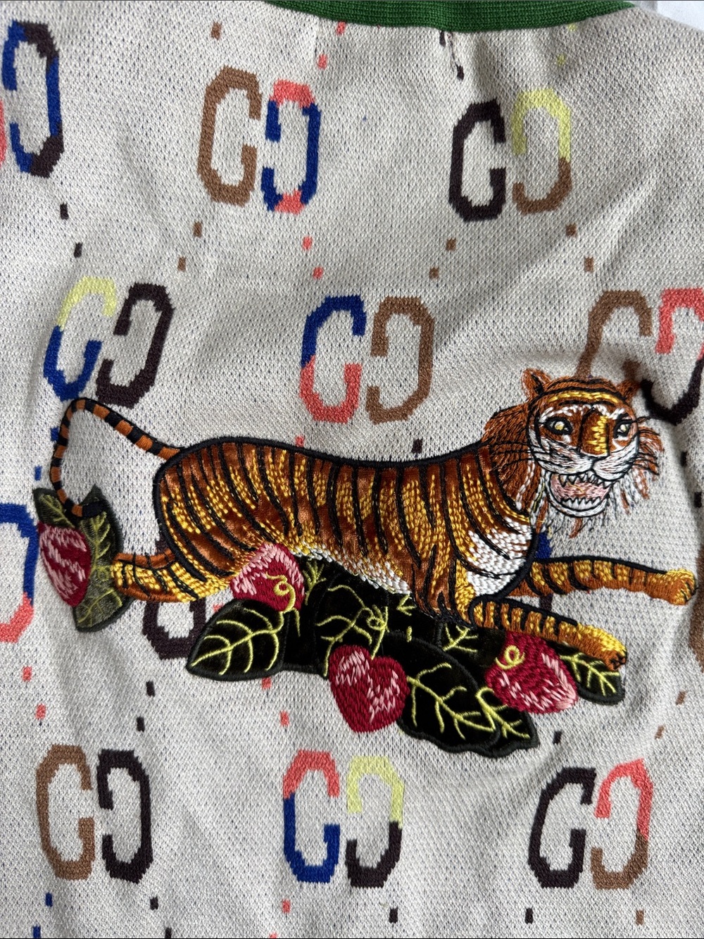 Gucci like Beige Cardigan with Green Trim and GG Motif with Tiger - Picture 7 of 7
